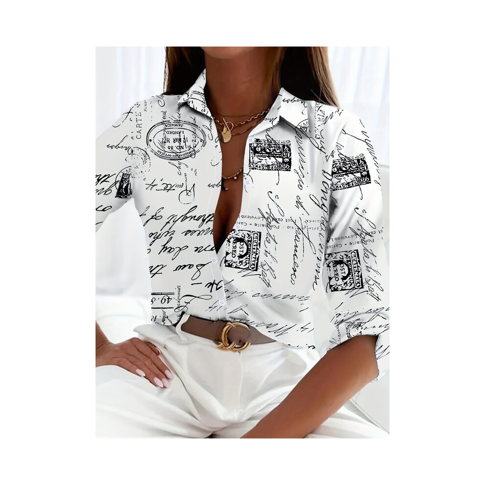 Maxpower (B25slthn232811f, Xxxl) Elegant Ladies Fashion Shirt Spring And Autumn Digital Chain Print Shirt Commuting Slim Fit Office Ladies Shirt
