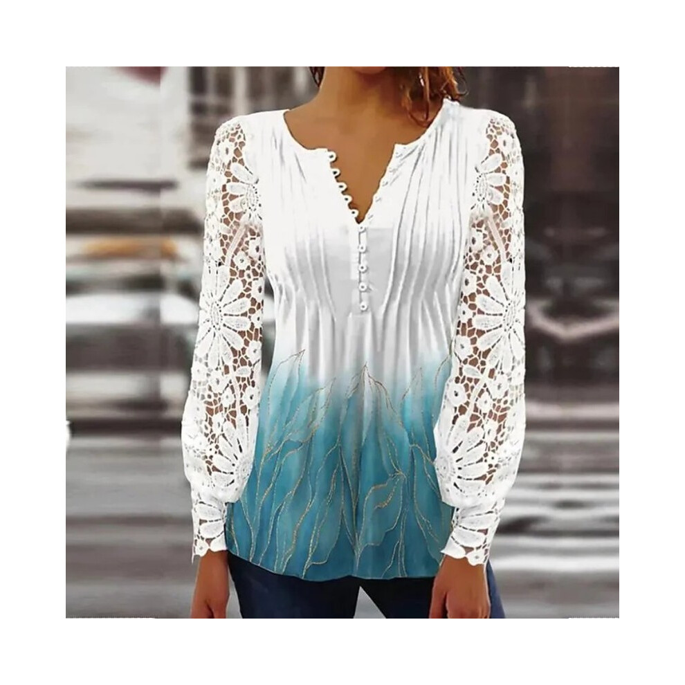 Maxpower (Blue, 4XL) New Elegant Loose Shirt Woman Temperament Casual Shirt Women Long Sleeve Printed Woman Shirt Weekend