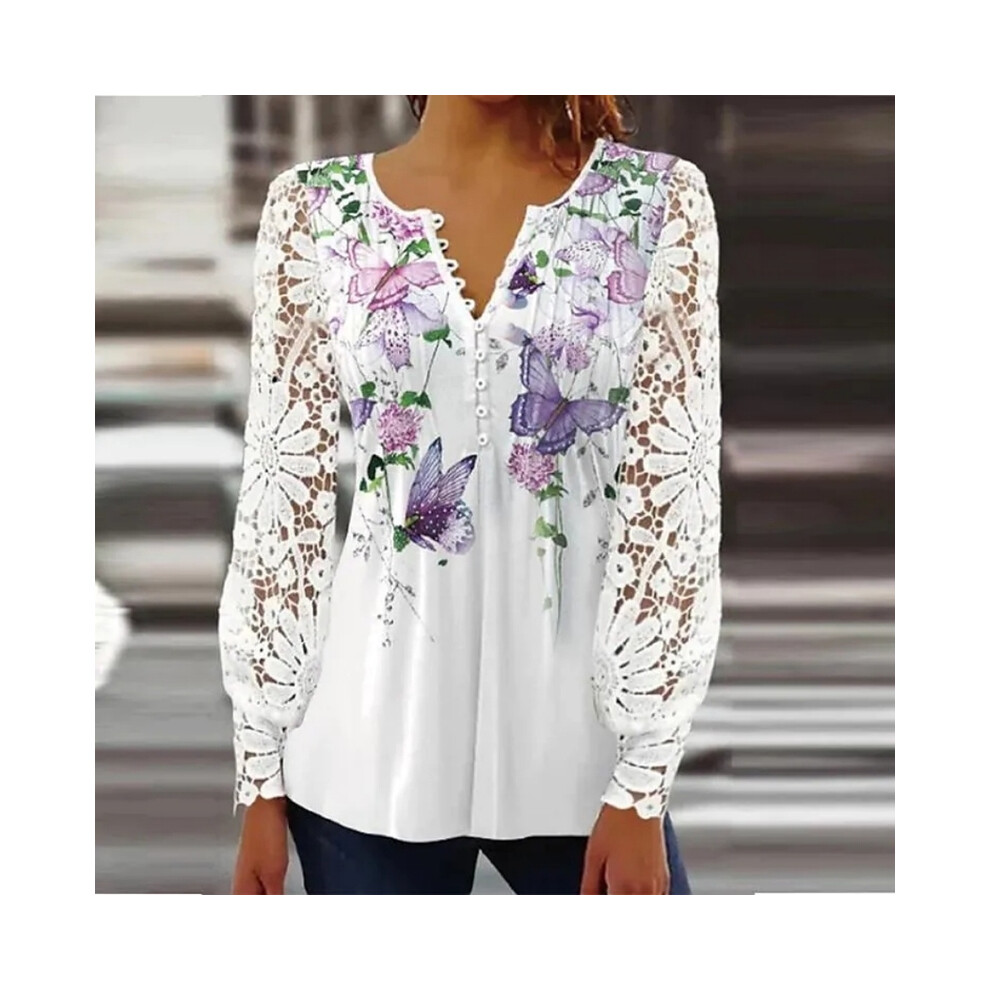 Maxpower (Purple, L) New Elegant Loose Shirt Woman Temperament Casual Shirt Women Long Sleeve Printed Woman Shirt Weekend