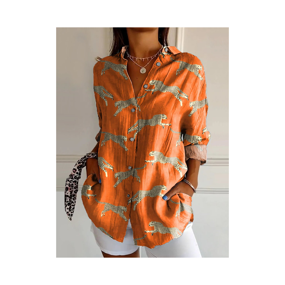 Maxpower (Sn1837, S) New Women's Shirt Summer European And American Trend Half-Sleeved Shirt Leopard Print 3D Shirt Fashion Beach Fg Shirt N