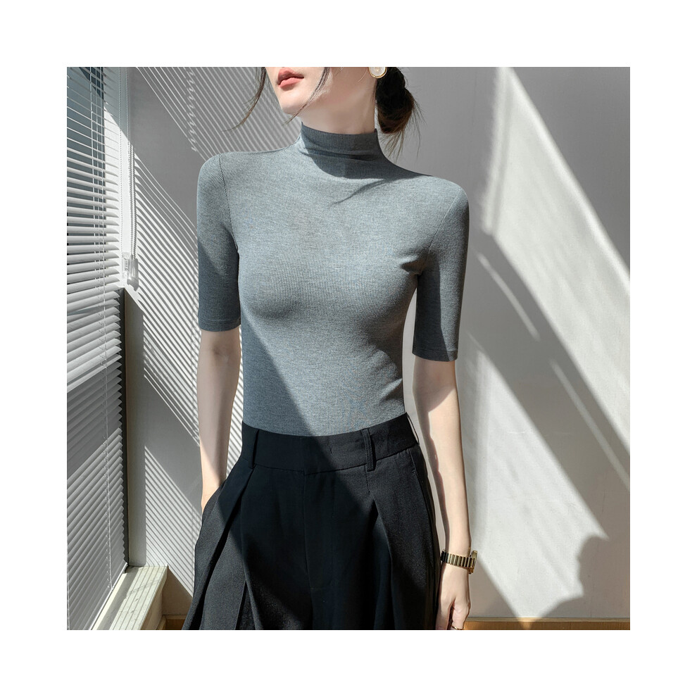 (Gary, XL) Turtleneck Sweater Bottom Shirt Women's Medium Sleeve Short Sleeve Tops Spring Summer Autumn Slim Black Knit Inside t-shirt Soft