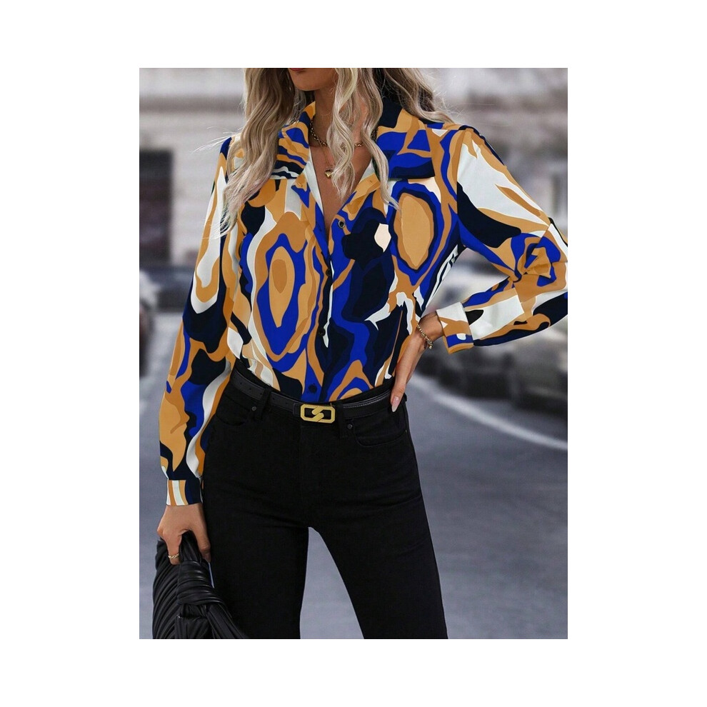 Maxpower (B25szx24111714112, Xl) Leopard Print 3D Print Women's Fashion Elegant Lapel Long Sleeve Shirt Urban Street Trend Fashion Women's Single Breasted Shir