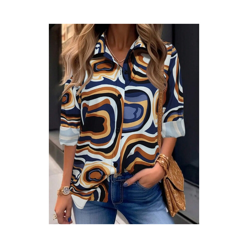 Maxpower (B25szx241117141120, M) Leopard Print 3D Print Women's Fashion Elegant Lapel Long Sleeve Shirt Urban Street Trend Fashion Women's Single Breasted Shir Not,Specified