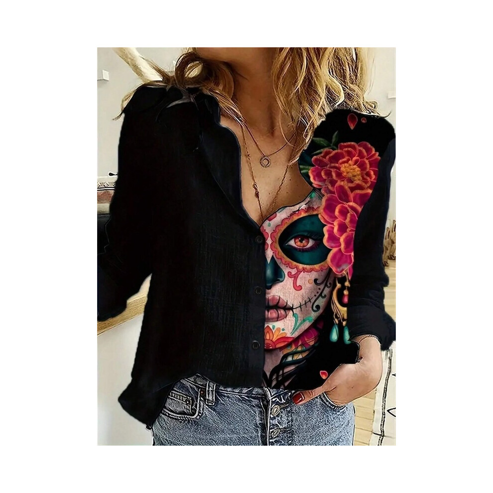 Maxpower (B25szx241117141122, S) Leopard Print 3D Print Women's Fashion Elegant Lapel Long Sleeve Shirt Urban Street Trend Fashion Women's Single Breasted Shir Not,Specified