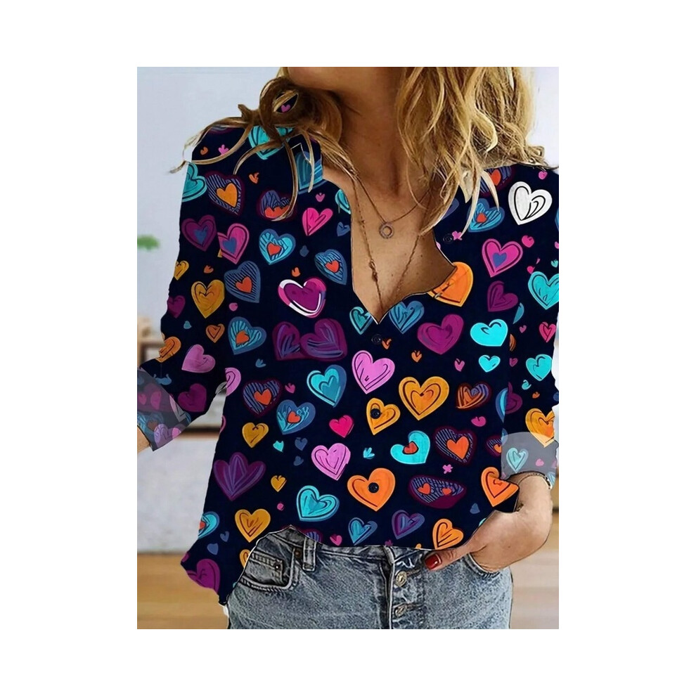 Maxpower (B25szx241117141124, M) Leopard Print 3D Print Women's Fashion Elegant Lapel Long Sleeve Shirt Urban Street Trend Fashion Women's Single Breasted Shir