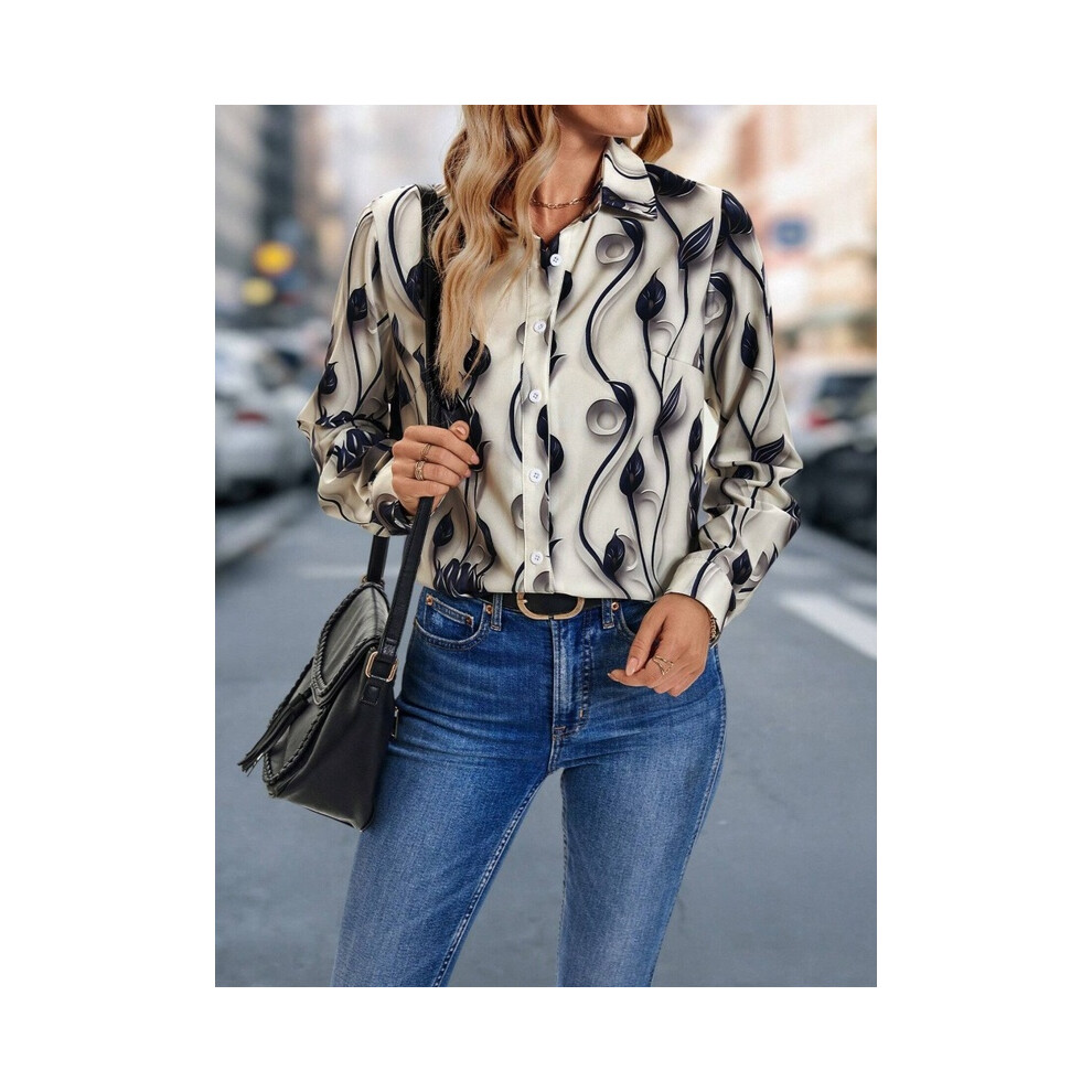 Maxpower (B25szx24111714114, Xl) Leopard Print 3D Print Women's Fashion Elegant Lapel Long Sleeve Shirt Urban Street Trend Fashion Women's Single Breasted Shir Not,Specified