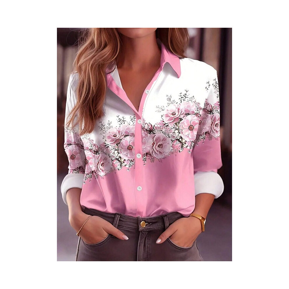 Maxpower (B25szx24111714115, S) Leopard Print 3D Print Women's Fashion Elegant Lapel Long Sleeve Shirt Urban Street Trend Fashion Women's Single Breasted Shirt