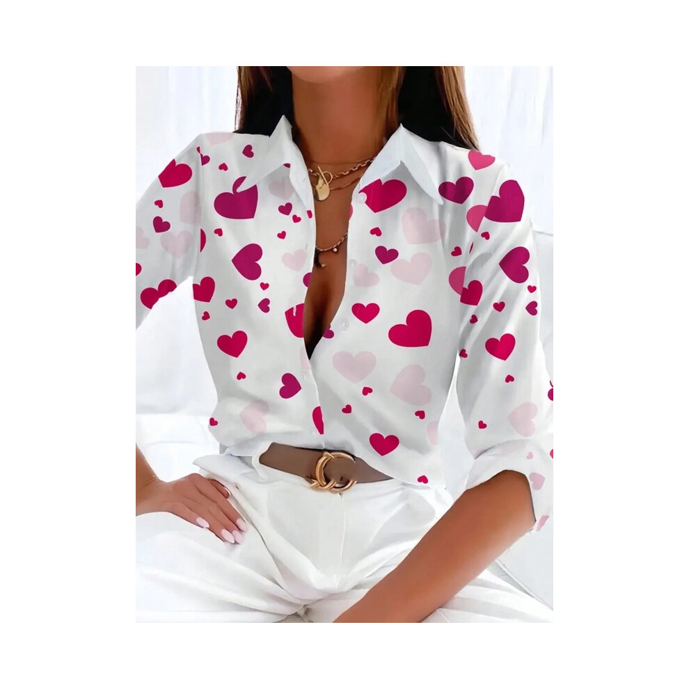 Maxpower (B25szx24111714116, S) Leopard Print 3D Print Women's Fashion Elegant Lapel Long Sleeve Shirt Urban Street Trend Fashion Women's Single Breasted Shirt Not,Specified