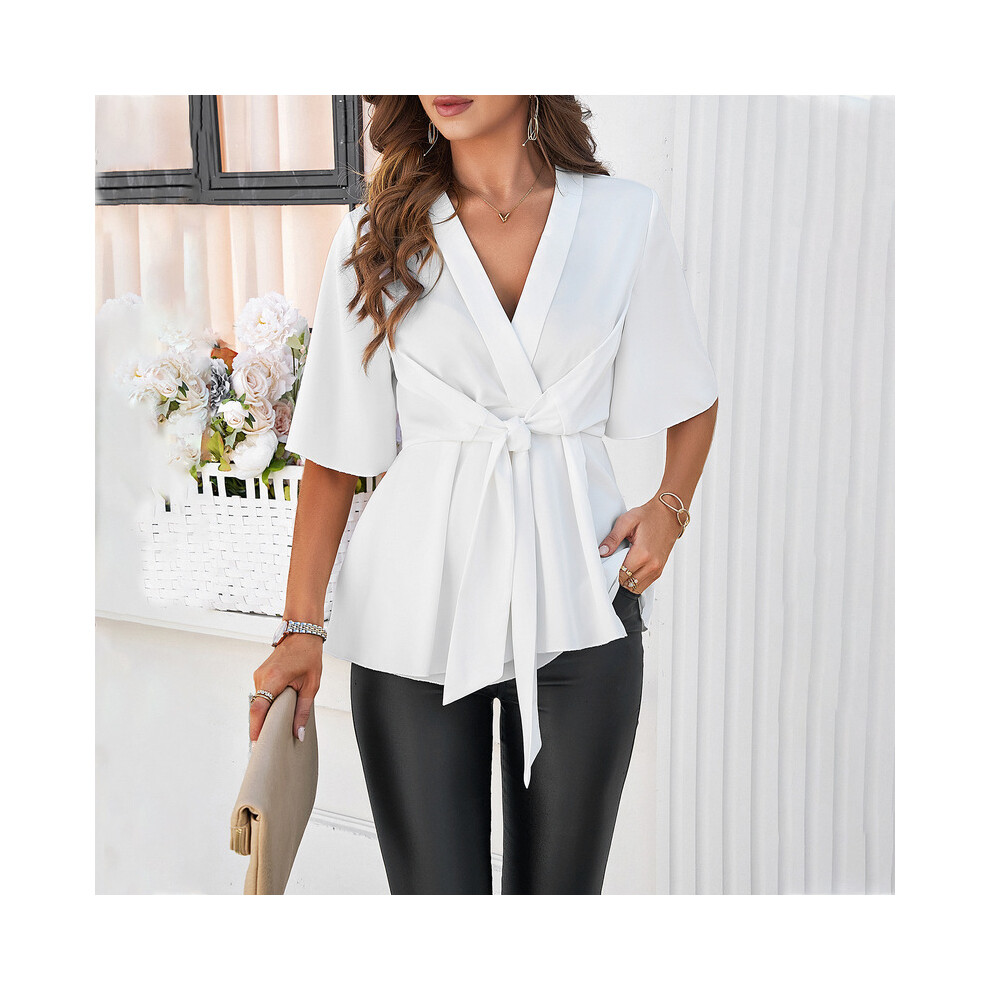 (BKK089-1, L) Solid Casual Loose Blouses For Women Fashion  Summer Vintage Women's Oversized Shirts And Blouses Elegant Youth Female Tops
