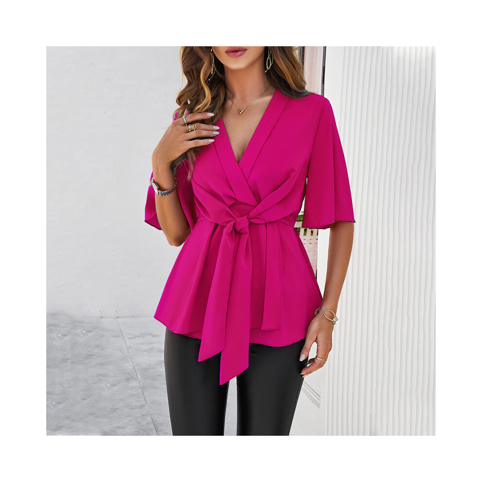 (BKK089-2, M) Solid Casual Loose Blouses For Women Fashion  Summer Vintage Women's Oversized Shirts And Blouses Elegant Youth Female Tops