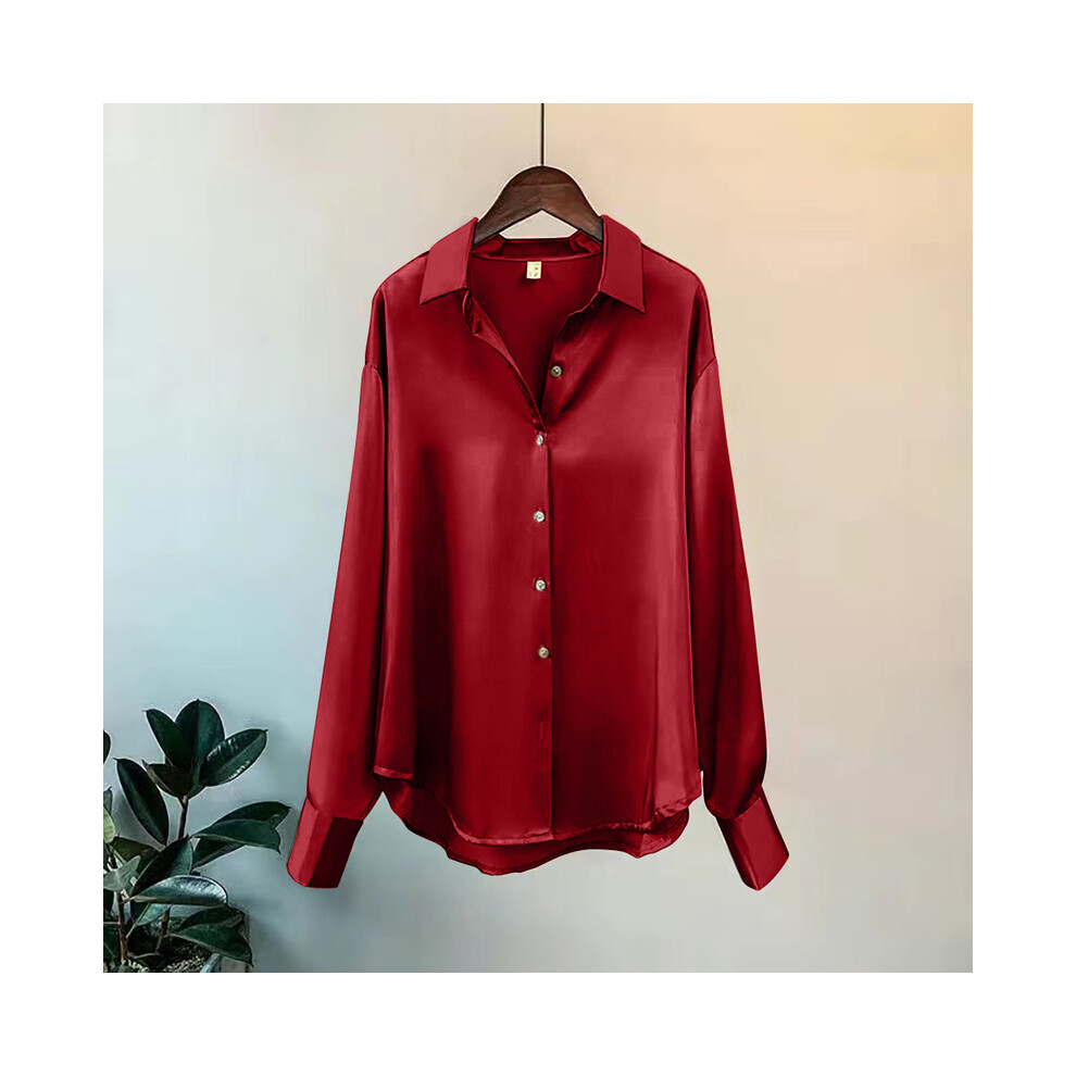(Red, L) Spring Shirt And Blouses New Sweater Cardigans Woman Top Knitted Korean Long Sleeve Lapel Button Elegance Sweet Casual Coats