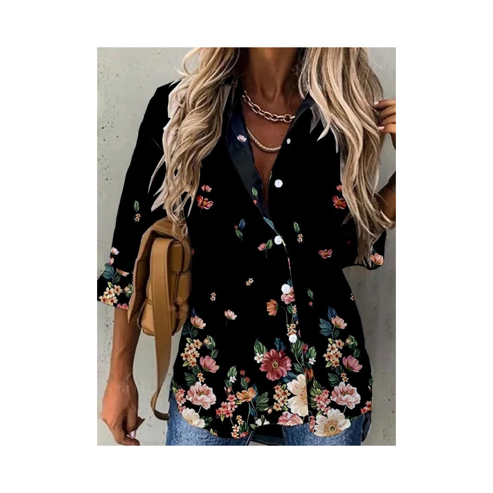 Maxpower (Black, 5XL) Fashion Casual Long Sleeve Women Shirt All-Match Loose Shirt Women Temperament Printed Top