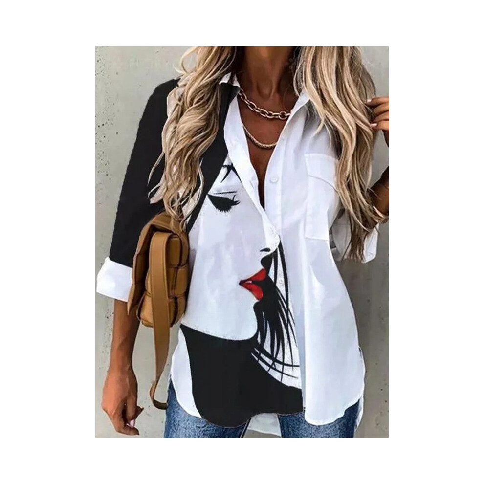Maxpower (Gray, 4XL) Fashion Casual Long Sleeve Women Shirt All-Match Loose Shirt Women Temperament Printed Top