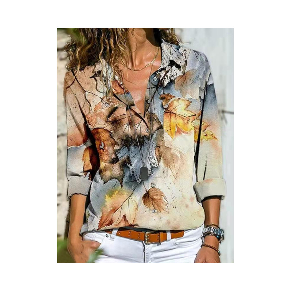 Maxpower (Khaki, L) Fashion Casual Long Sleeve Women Shirt All-Match Loose Shirt Women Temperament Printed Top