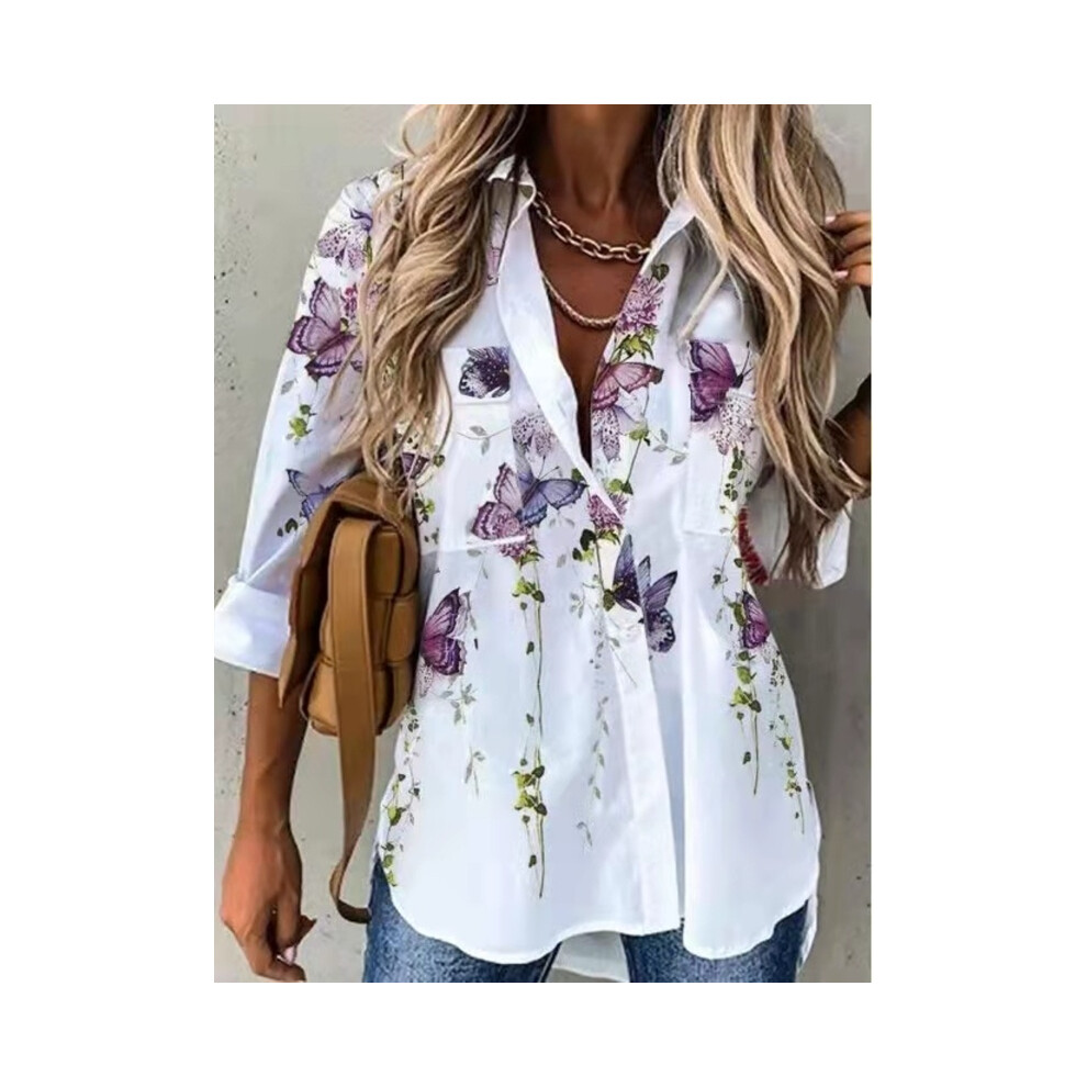 Maxpower (Purple, 5XL) Fashion Casual Long Sleeve Women Shirt All-Match Loose Shirt Women Temperament Printed Top