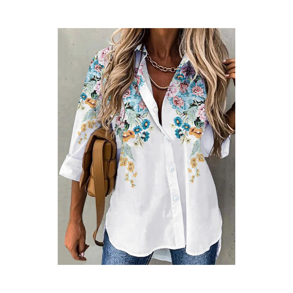 Maxpower (White, Xxxl) Fashion Casual Long Sleeve Women Shirt All-Match Loose Shirt Women Temperament Printed Top