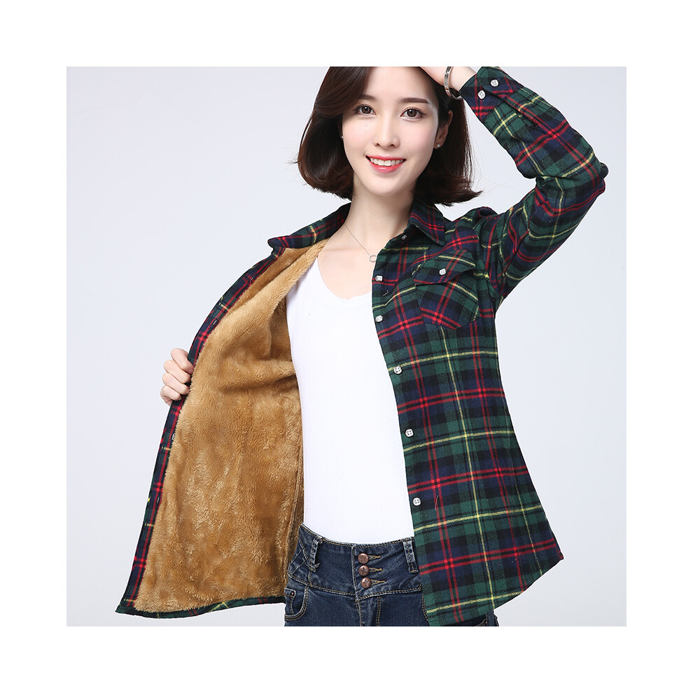 (1, 4XL) Winter New Women's Warm Plaid Shirt Coat Casual Fleece Velvet Plus Thicke Jacket Tops College Style Woman Clothes Outerwear