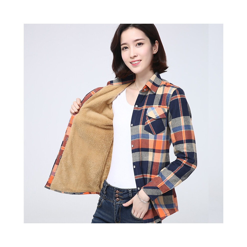 (5, L) Winter New Women's Warm Plaid Shirt Coat Casual Fleece Velvet Plus Thicke Jacket Tops College Style Woman Clothes Outerwear