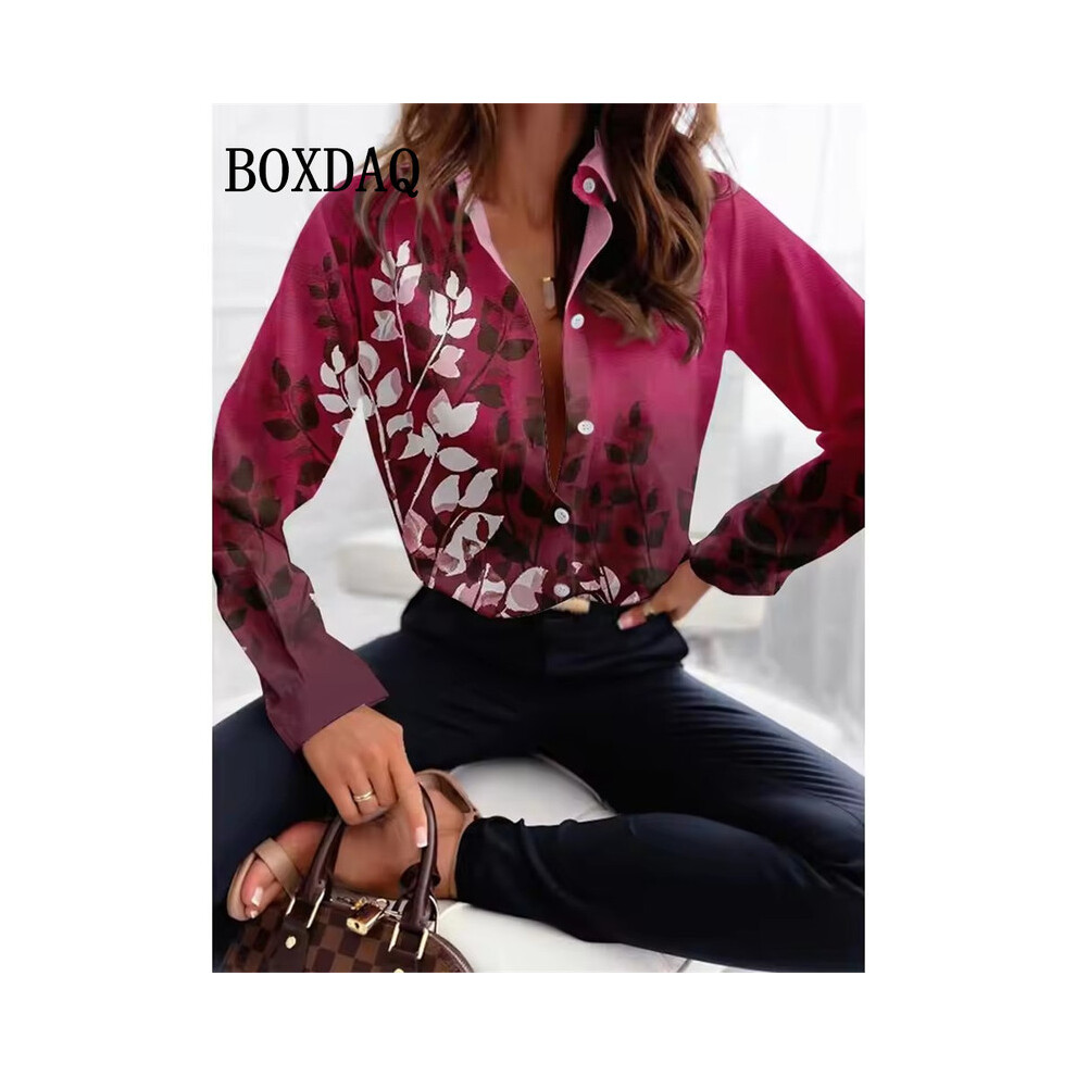 (chen10, XXXL) Fashion Women's Shirt  Plus Size Shirts Casual Loose Long Sleeve Lapel Button Down Shirt Women's Elegant Printed New Blouses
