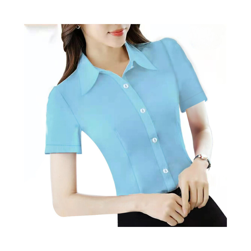 Maxpower (002033Skyblue, M) White Shirt Women Chiffon Dress Shirt Long Sleeve Blouses Slim Women Tops Ol Korean Fashion Women Shirts Autumn Working Clothes