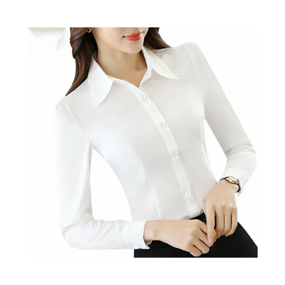 Maxpower (2033White, Xxxl) White Shirt Women Chiffon Dress Shirt Long Sleeve Blouses Slim Women Tops Ol Korean Fashion Women Shirts Autumn Working Clothes