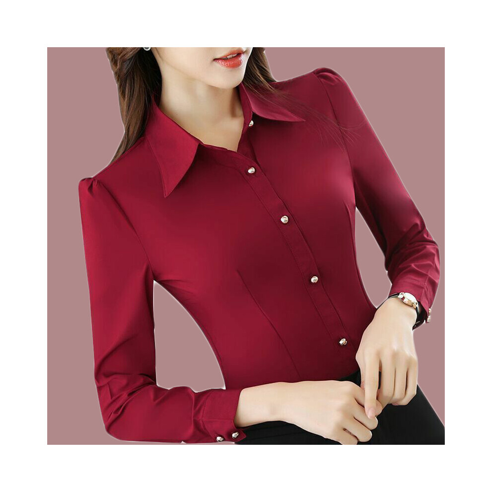 Maxpower (2033Wine Red, Xxl) White Shirt Women Chiffon Dress Shirt Long Sleeve Blouses Slim Women Tops Ol Korean Fashion Women Shirts Autumn Working Clothes