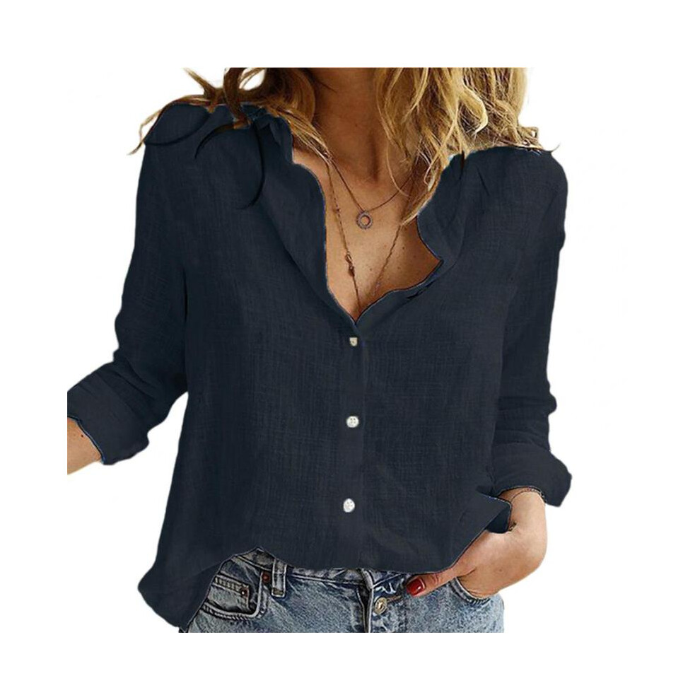 (black, 2XL) Women Shirt Solid Color Single-breasted Spring Shirts Button Lapel Cardigan Lady Loose Long Sleeve Oversized Shirt Womens Blouse