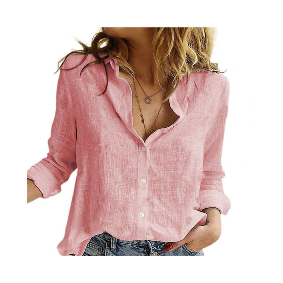 (Pink, M) Women Shirt Solid Color Single-breasted Spring Shirts Button Lapel Cardigan Lady Loose Long Sleeve Oversized Shirt Womens Blouse