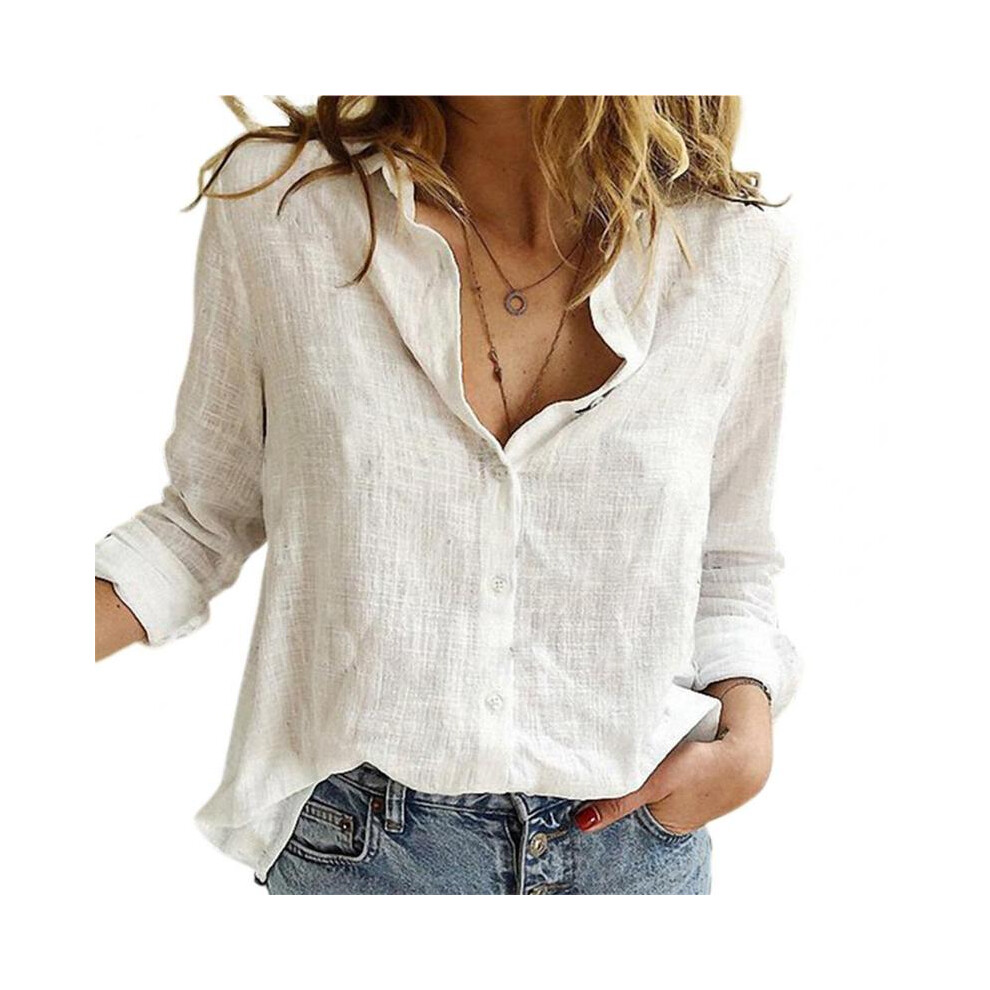 (WHITE, 2XL) Women Shirt Solid Color Single-breasted Spring Shirts Button Lapel Cardigan Lady Loose Long Sleeve Oversized Shirt Womens Blouse