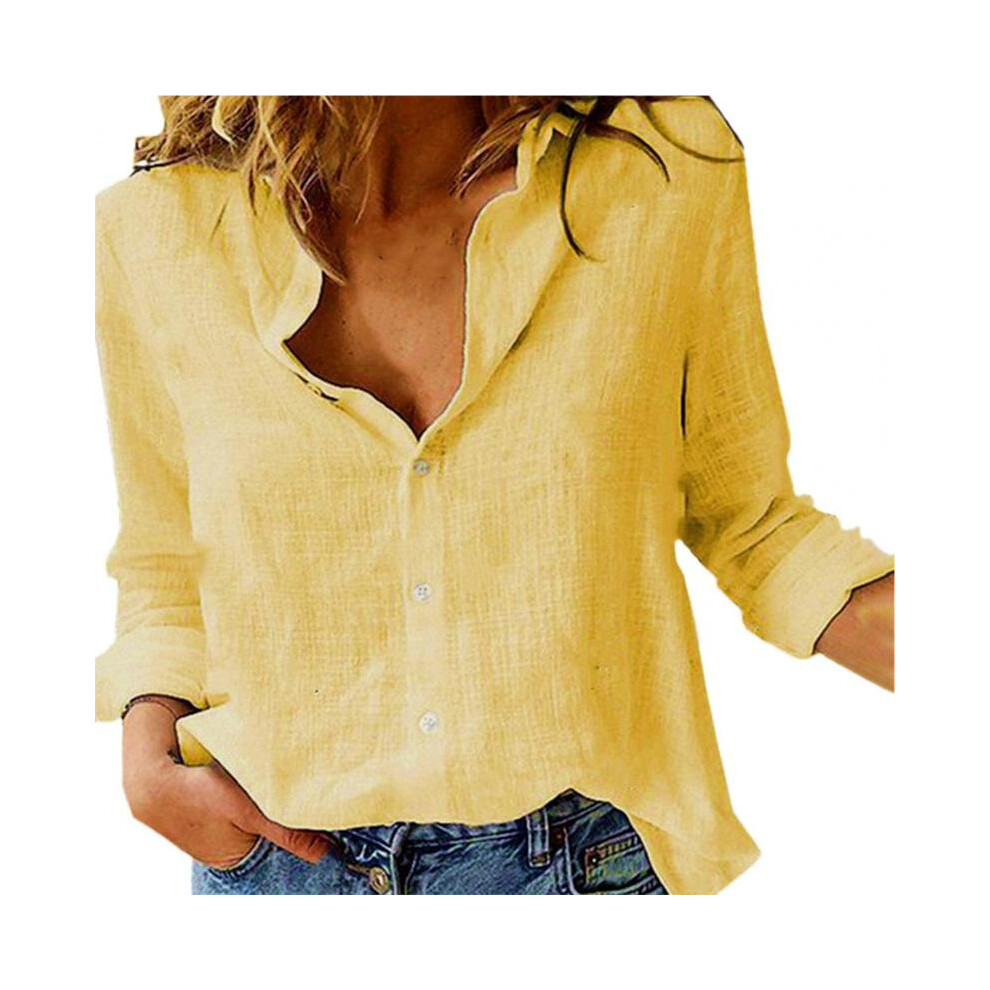 (Yellow, L) Women Shirt Solid Color Single-breasted Spring Shirts Button Lapel Cardigan Lady Loose Long Sleeve Oversized Shirt Womens Blouse
