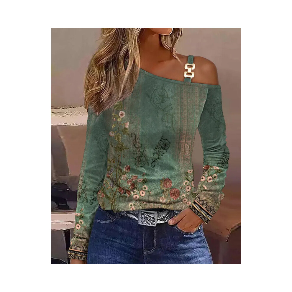 (ST23161 Green, M) Women Fashion Long Sleeve Blouse Off Shoulder Sexy Shirts For Women Autumn Loose Pullover Elegant Blouse  Casual White Tops