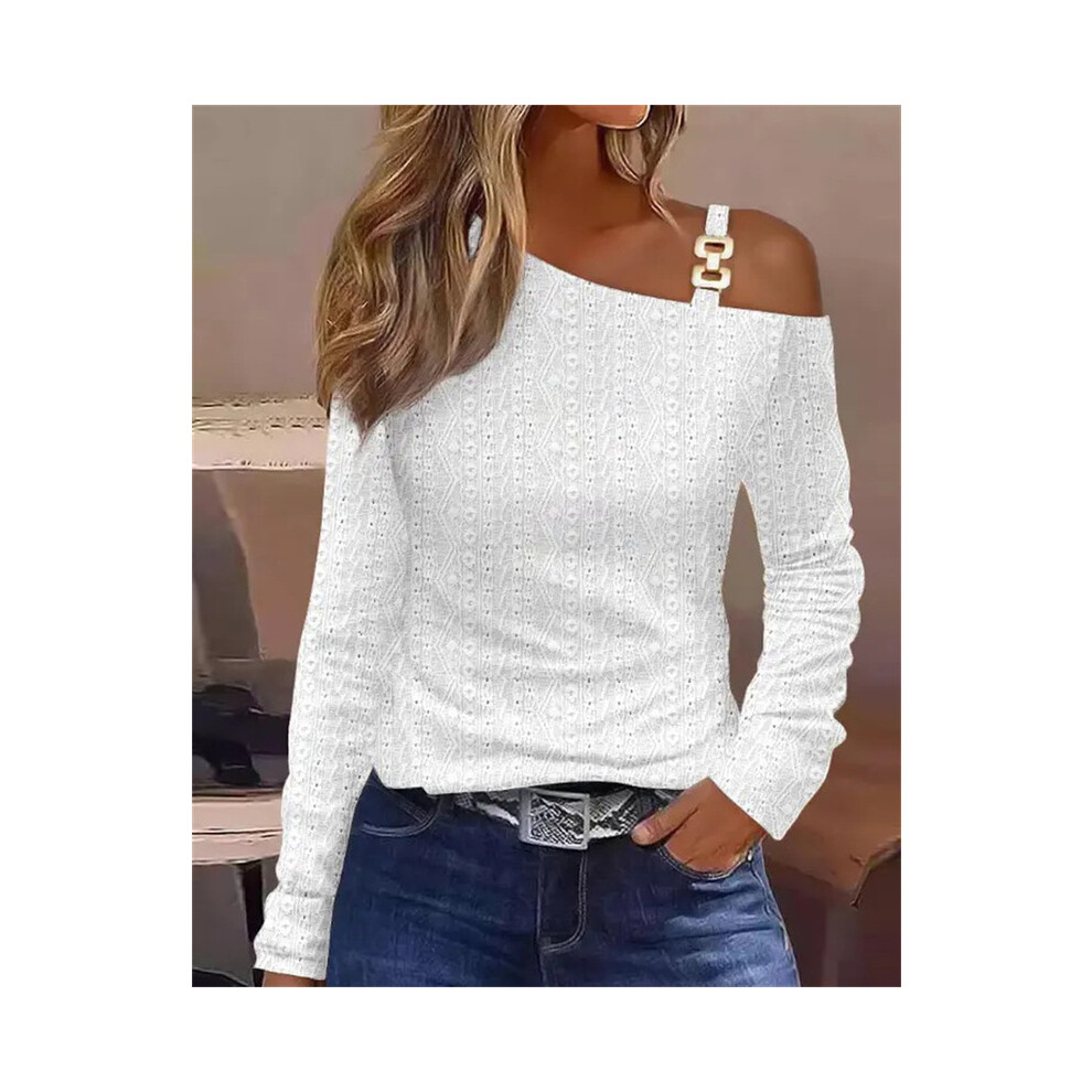 (ST23161 White  3, M) Women Fashion Long Sleeve Blouse Off Shoulder Sexy Shirts For Women Autumn Loose Pullover Elegant Blouse  Casual White Tops