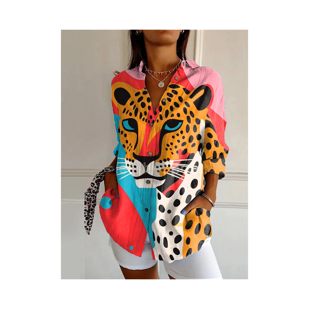 Maxpower (Yk1869, Xxxl) New Women's Long Shirt Summer European And American Trendy Half-Sleeved Shirt Tiger Pattern Printed 3D Shirt