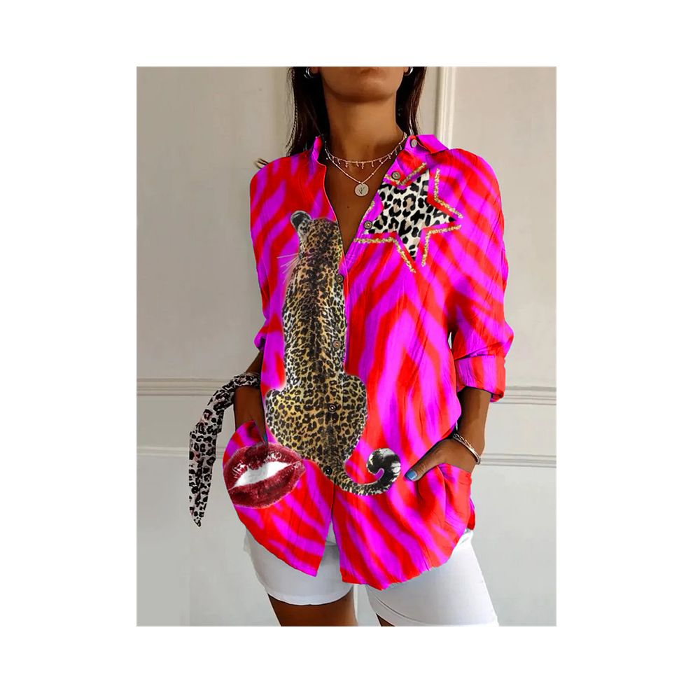 Maxpower (Yk1882, Xxxl) New Women's Long Shirt Summer European And American Trendy Half-Sleeved Shirt Tiger Pattern Printed 3D Shirt