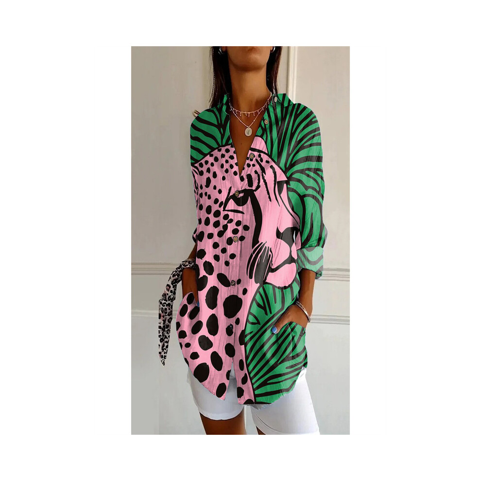 Maxpower (Yk1883, Xxxl) New Women's Long Shirt Summer European And American Trendy Half-Sleeved Shirt Tiger Pattern Printed 3D Shirt