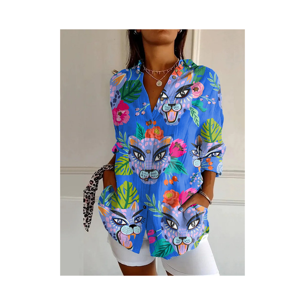 Maxpower (Yk1884, Xxxl) New Women's Long Shirt Summer European And American Trendy Half-Sleeved Shirt Tiger Pattern Printed 3D Shirt