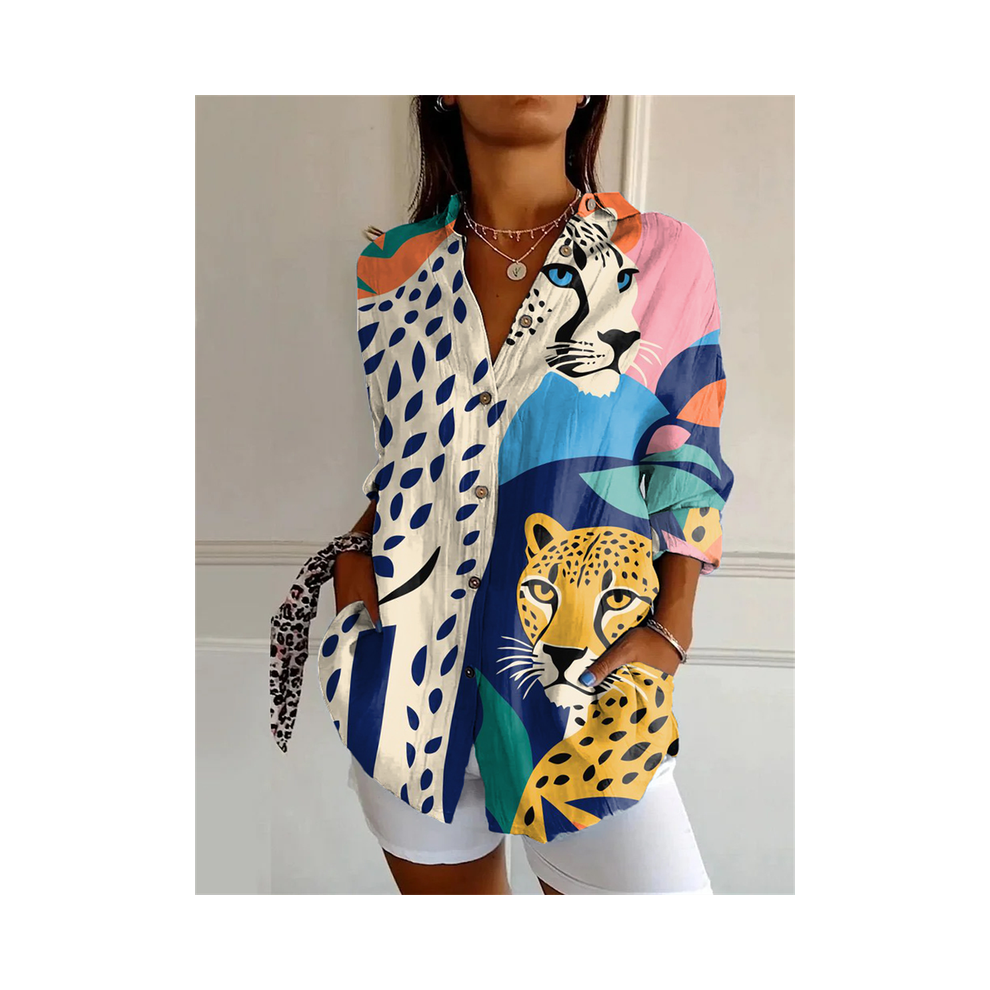 Maxpower (Yk1886, Xxxl) New Women's Long Shirt Summer European And American Trendy Half-Sleeved Shirt Tiger Pattern Printed 3D Shirt