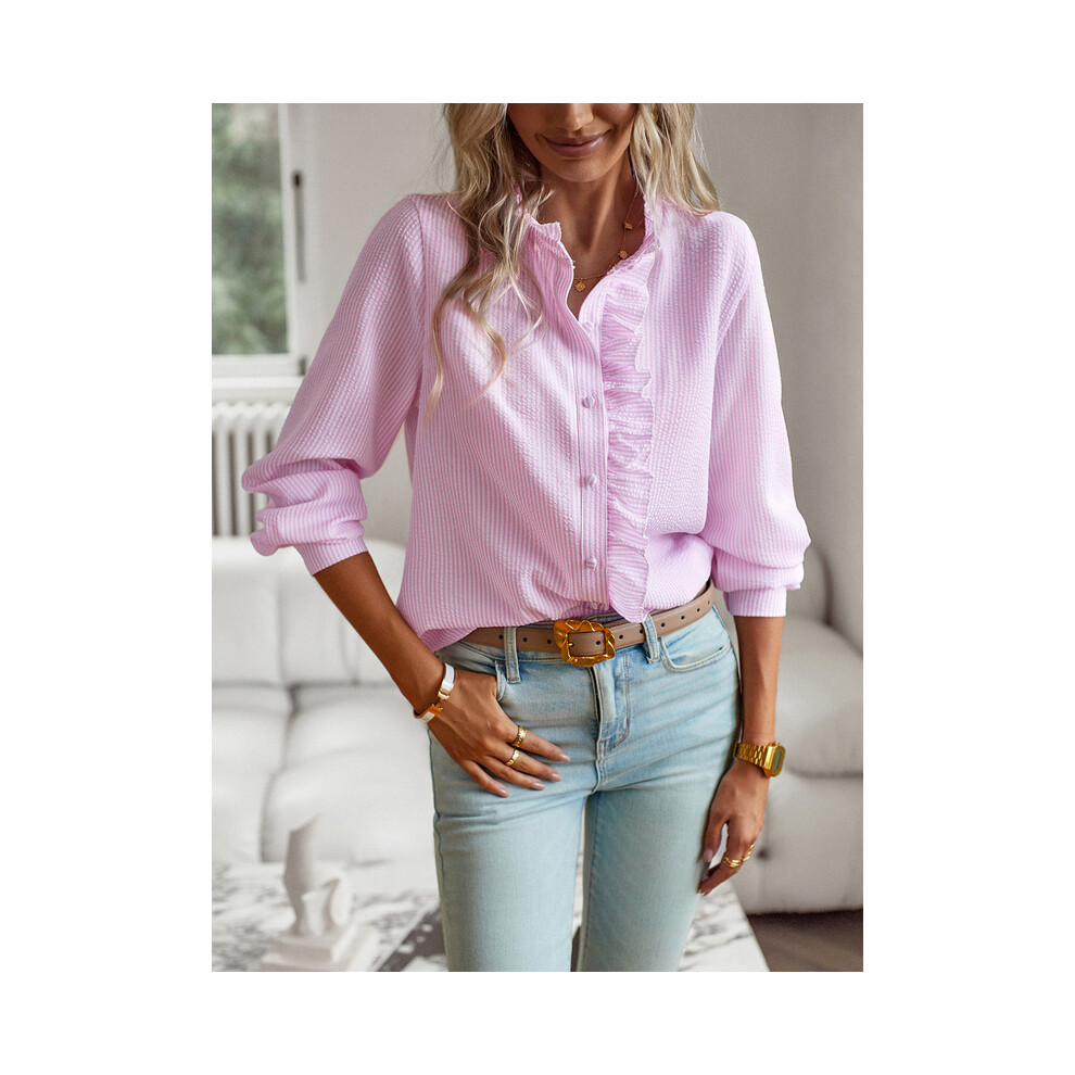 (Pink, M) Fashion New Women Elegant Office Shirt,Long Sleeve Top Causal Comfort Simple Shirt,Shirts & Blouses,Tops For Women,Women Clothes