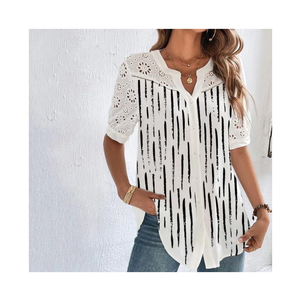 Maxpower (Black, 5XL) Temperament Casual Lace Woman Shirt Fashion Loose Shirt Woman Elegant Short Sleeve Blouse Holiday Weekend