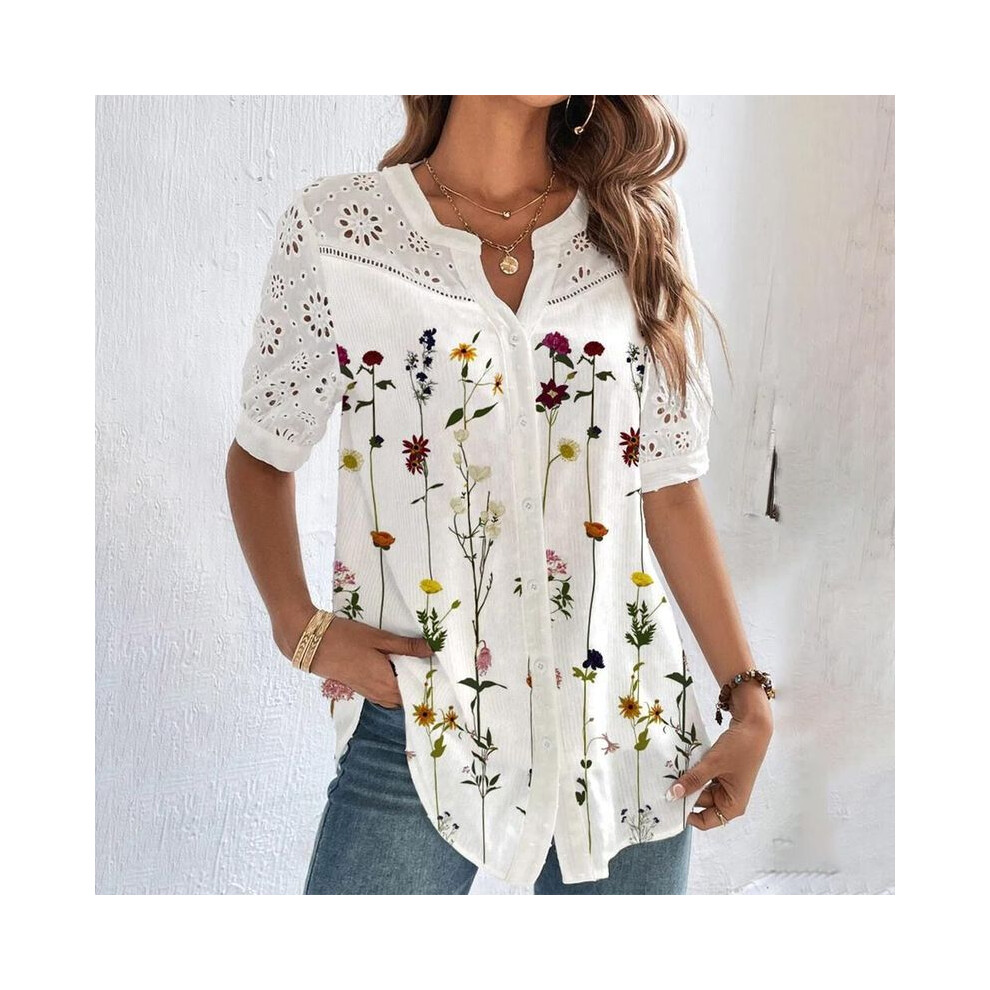 Maxpower (Pink, L) Temperament Casual Lace Woman Shirt Fashion Loose Shirt Woman Elegant Short Sleeve Blouse Holiday Weekend