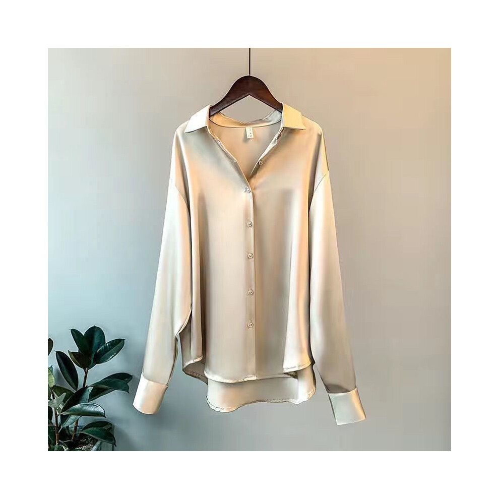 (Beige, L) Office Lady Shirts And Blouses Woman Top Autumn Winter Korean Long Sleeve Button Elegance Sweet Casual Summer Fashion Shirts