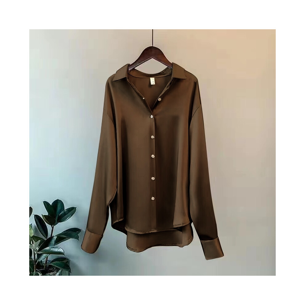 (Coffee, M) Office Lady Shirts And Blouses Woman Top Autumn Winter Korean Long Sleeve Button Elegance Sweet Casual Summer Fashion Shirts