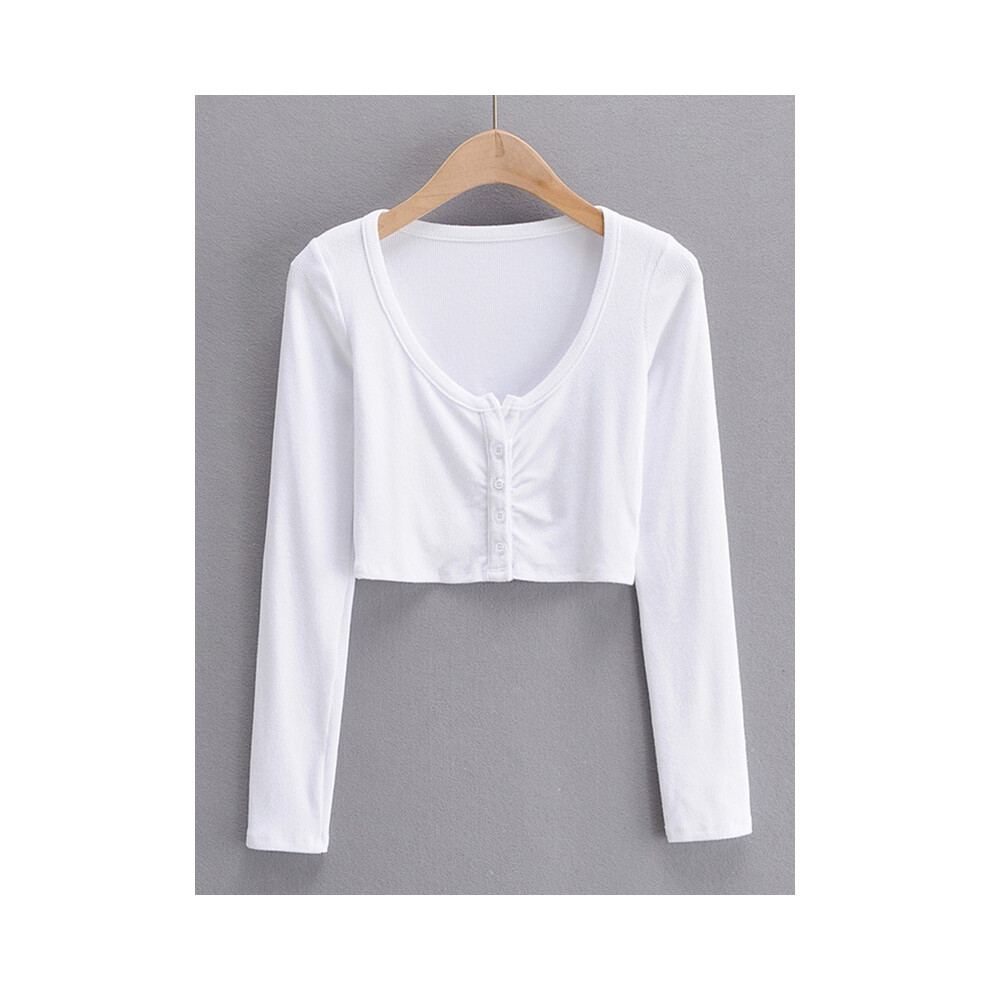 Maxpower (White, S) Slim V-Neck Long Sleeve Bottomed Womens Tops And Blouses High Street Solid Color Open Navel Cardigan
