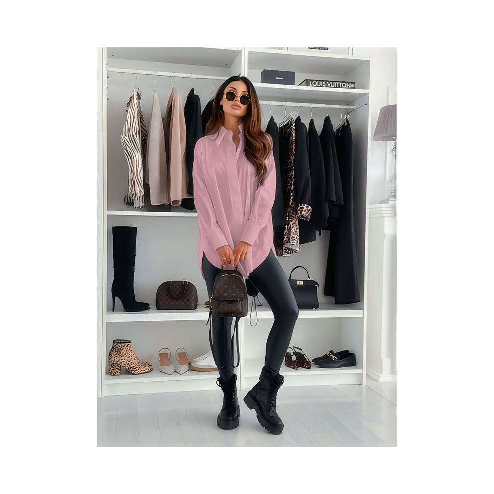 (ST24167 Pink, XXL) Elegant Women White Shirt Turn Down Collar Long Sleeve Blouse Women Casual Oversize Shirts Woman Spring Autumn Blouses Pullover