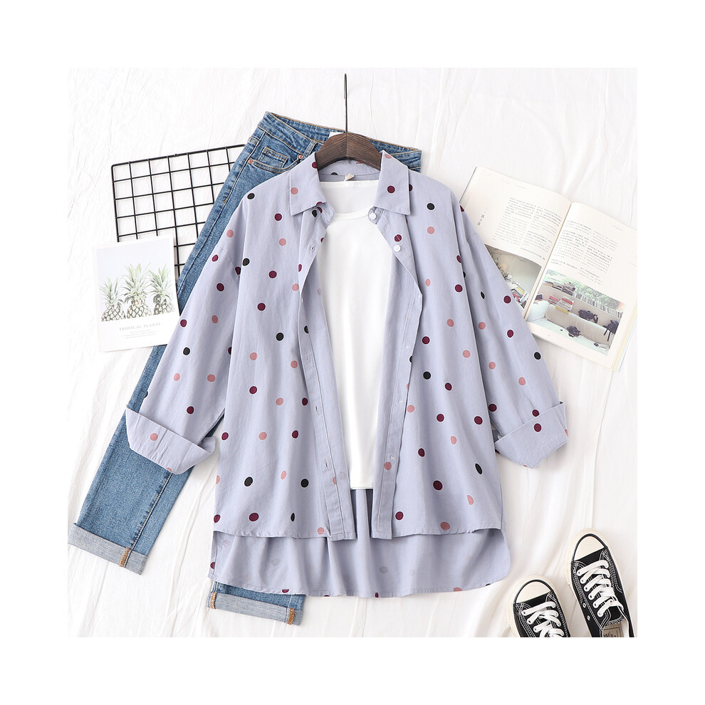 (DEEP BLUE, M) Loose Casual Striped Shirts Women  New Ladies Sweet Simple Style Long Sleeve Print Shirt Female Blouse and Tops Lady Clothes