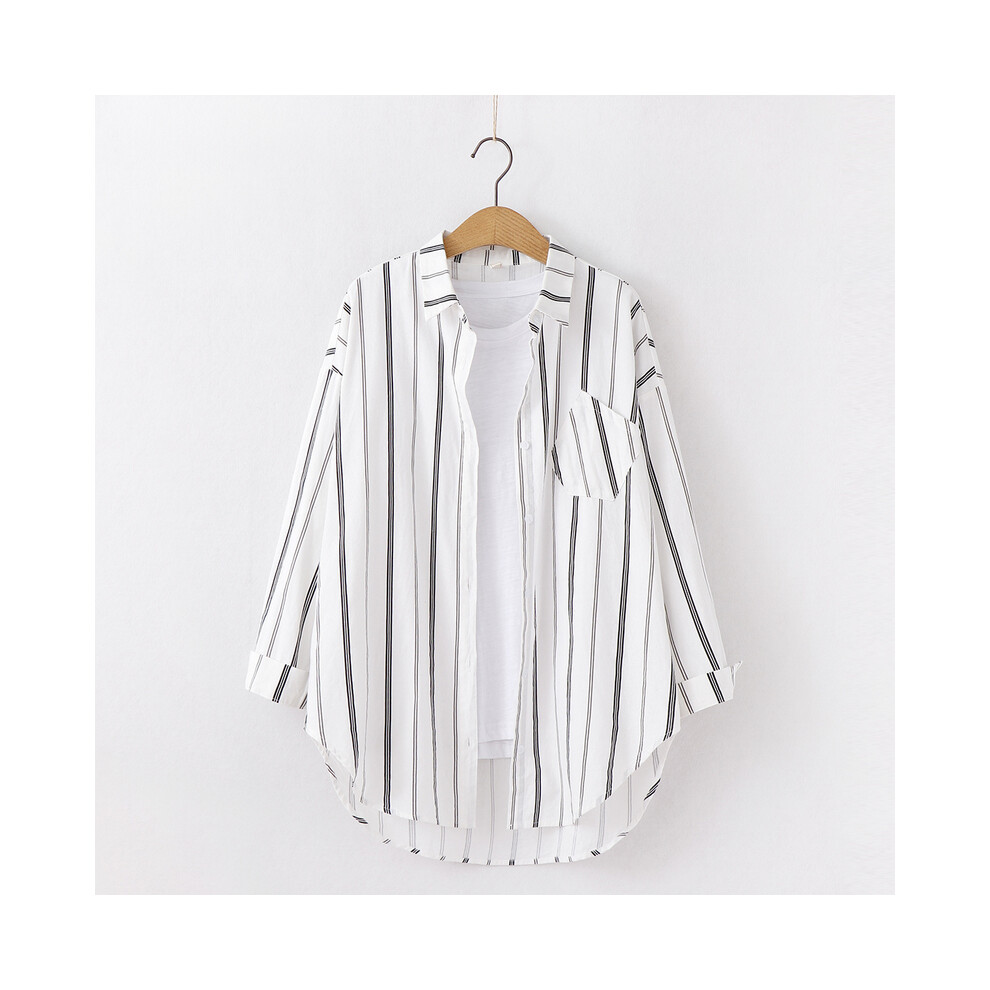 (black, XS) Loose Casual Striped Shirts Women  New Ladies Sweet Simple Style Long Sleeve Print Shirt Female Blouse and Tops Lady Clothes