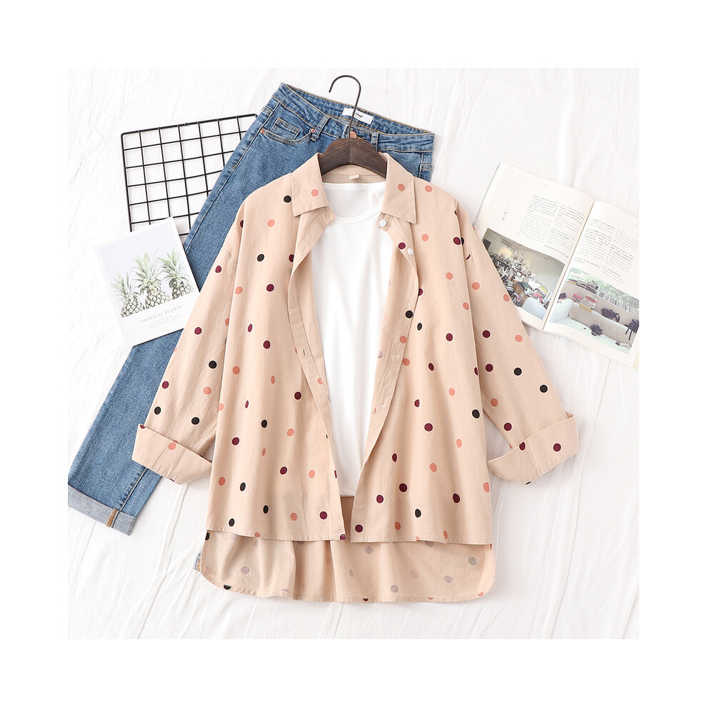 (Khaki, S) Loose Casual Striped Shirts Women  New Ladies Sweet Simple Style Long Sleeve Print Shirt Female Blouse and Tops Lady Clothes