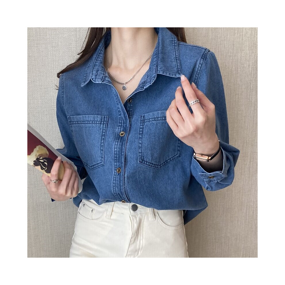 (blue, XXL) Elegant Women Blouse Shirt Denim Autumn New Ropa Mujer Tendencia  Women Blouse Gömlek Ve Bluz Camisa De Dama Manga Larga