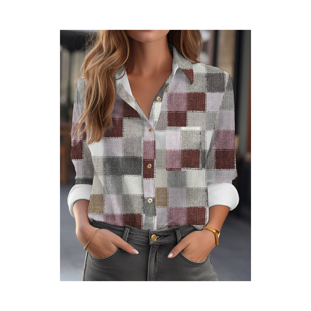 (B25SLTHA2412141, XXL) New Women's Lapel Plaid Printed Pattern Long Sleeve Shirt Autumn Casual Breathable Refreshing Y2K Tops Trendy Shirts