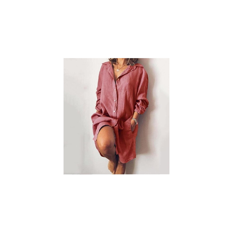 (B, S) Women's Cotton Mid Long Sleeved Solid Cardigan Shirt Women's Blouses Trend  Casual Long Sleeve Top